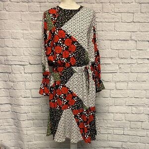 NWT Libby Edelman Patchwork Floral Long Sleeve Dress Size L